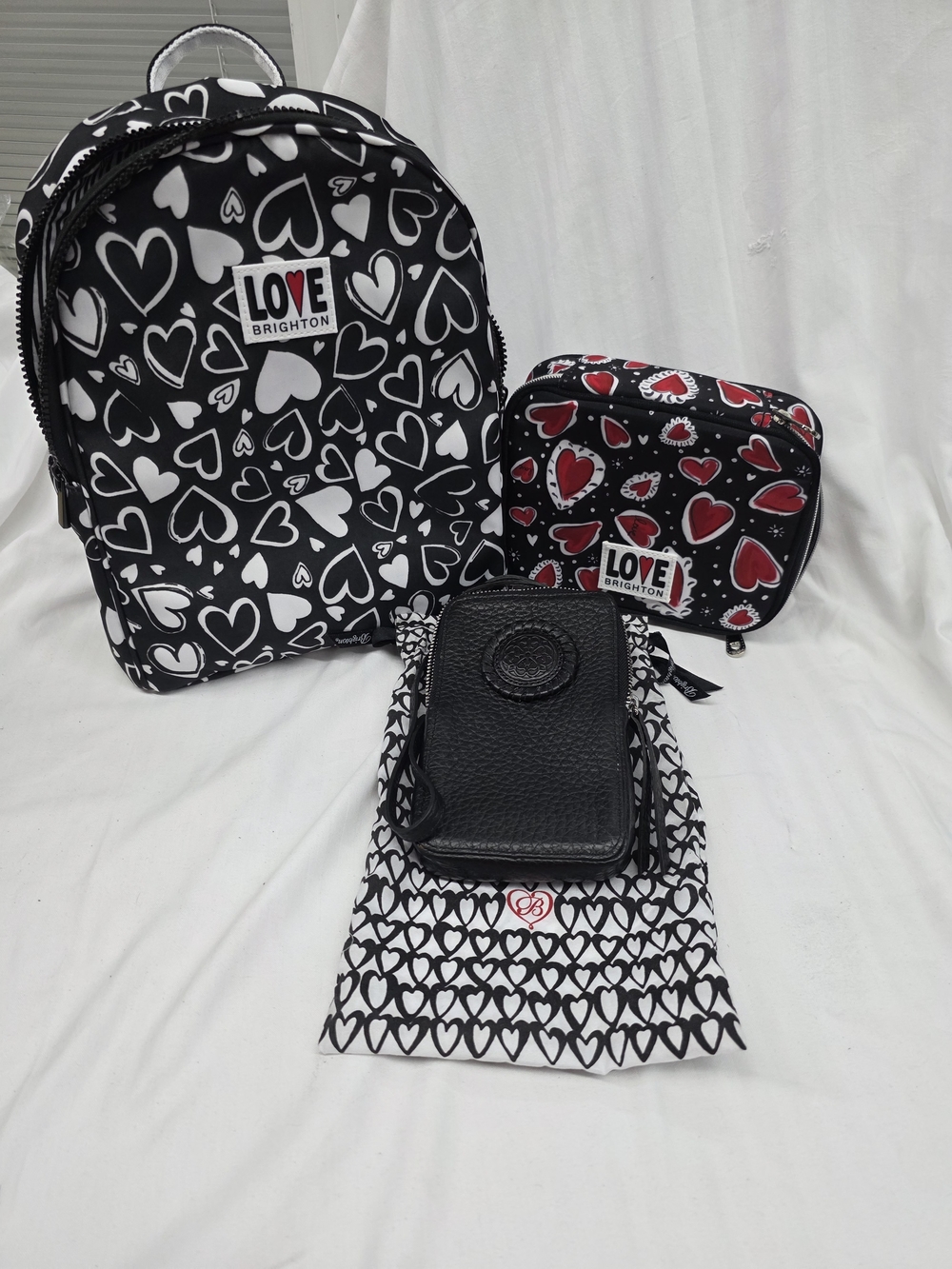 Brighton Black & White Heart Backpack Set with Matching Pouch